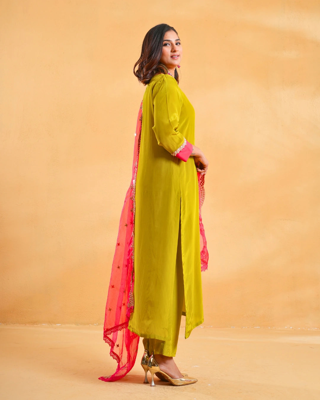 Sap Green Crepe Suit For Women - Set of 3