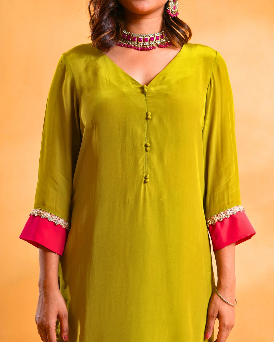 Sap Green Crepe Suit For Women - Set of 3
