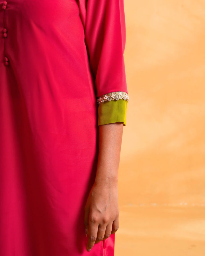 Fuchsia Pink Crepe Suit Set For Women - Set of 3