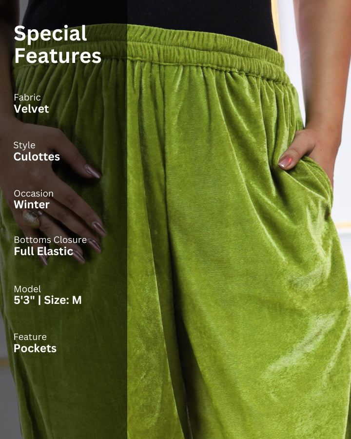 Sap Green Velvet Cropped Culottes