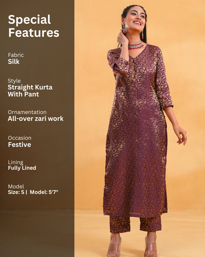 Wine Zoya Silk Kurta Set For Women