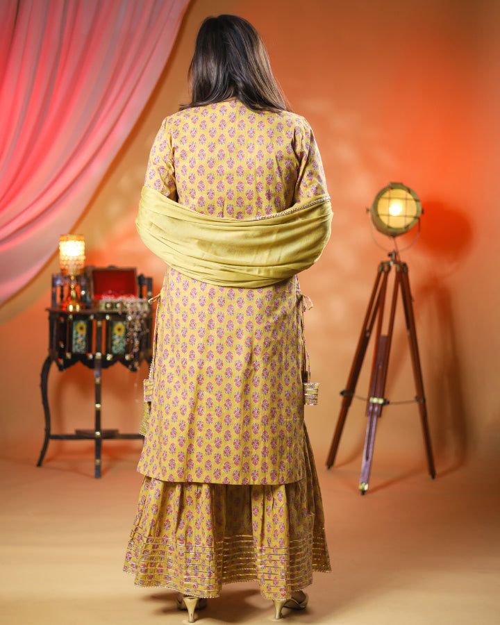Chandan Gharara Cotton Suit - Set of 3