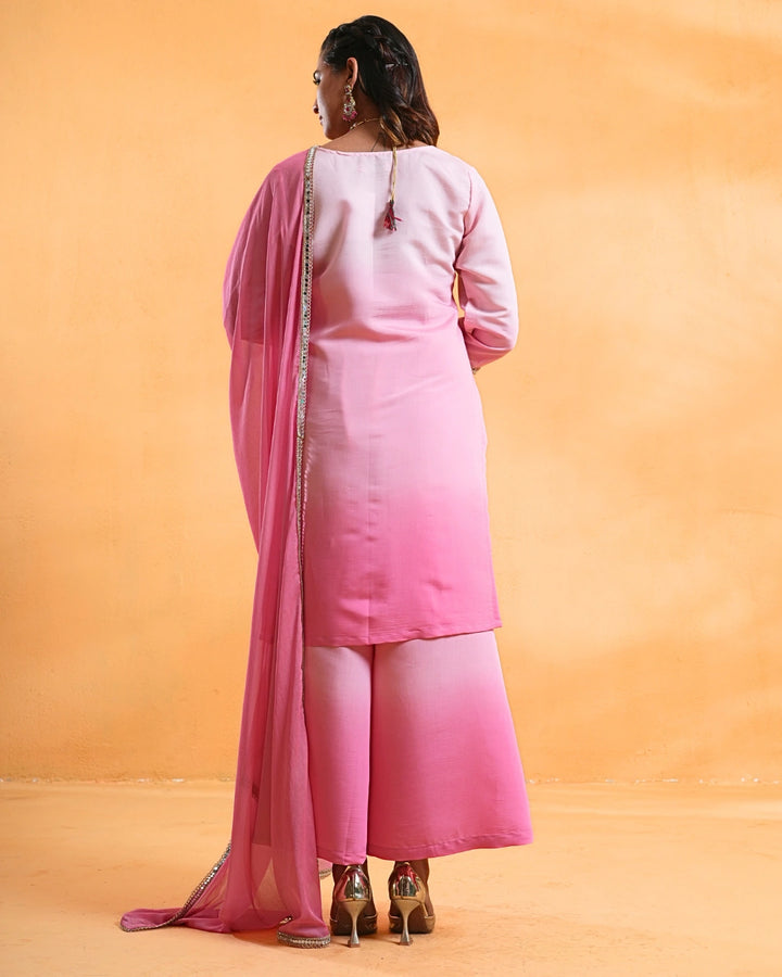 Blush Pink Ombre Festive Suit With Dupatta For Women - Set of 3
