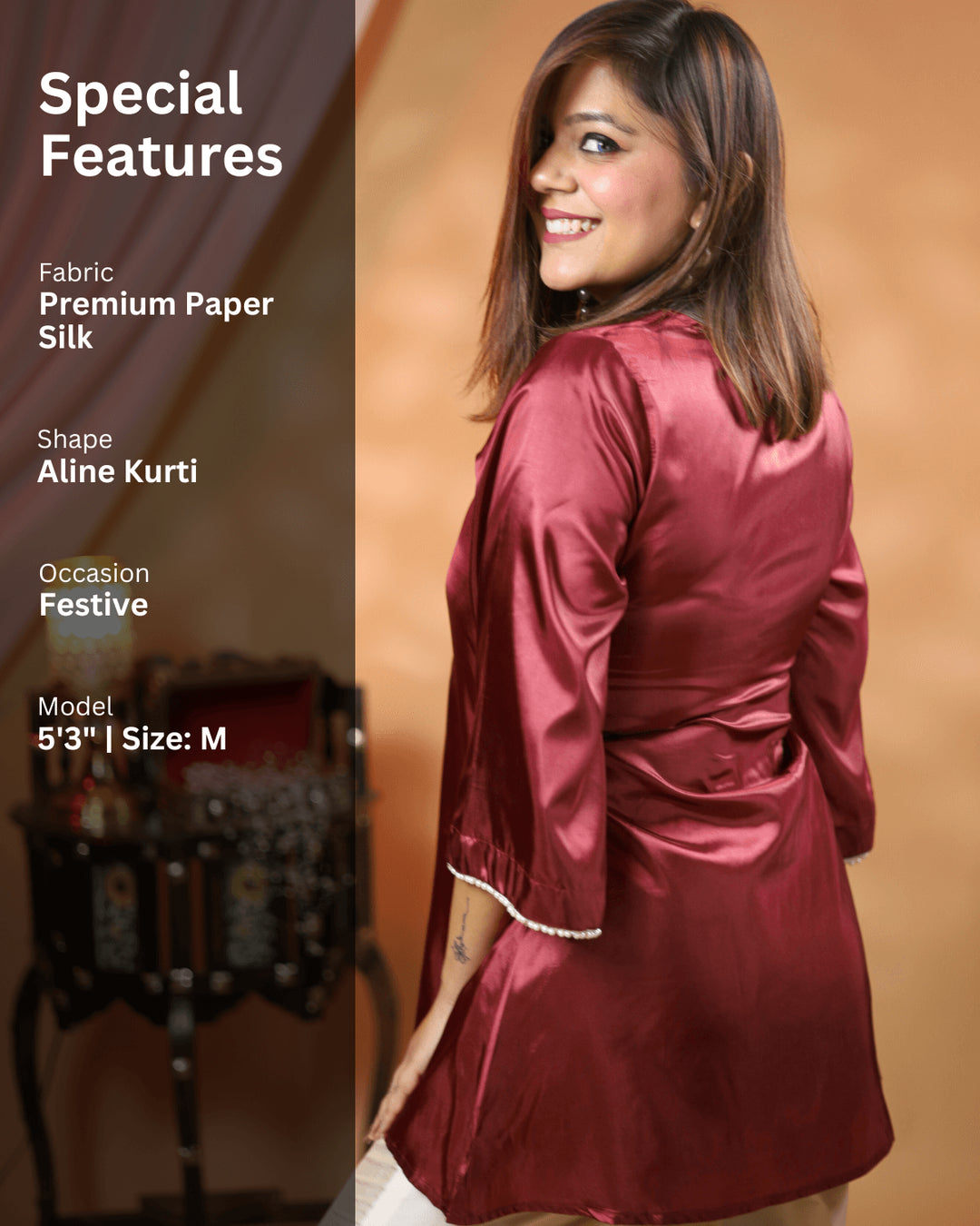 Aaiza Deep Maroon Silk Kurti