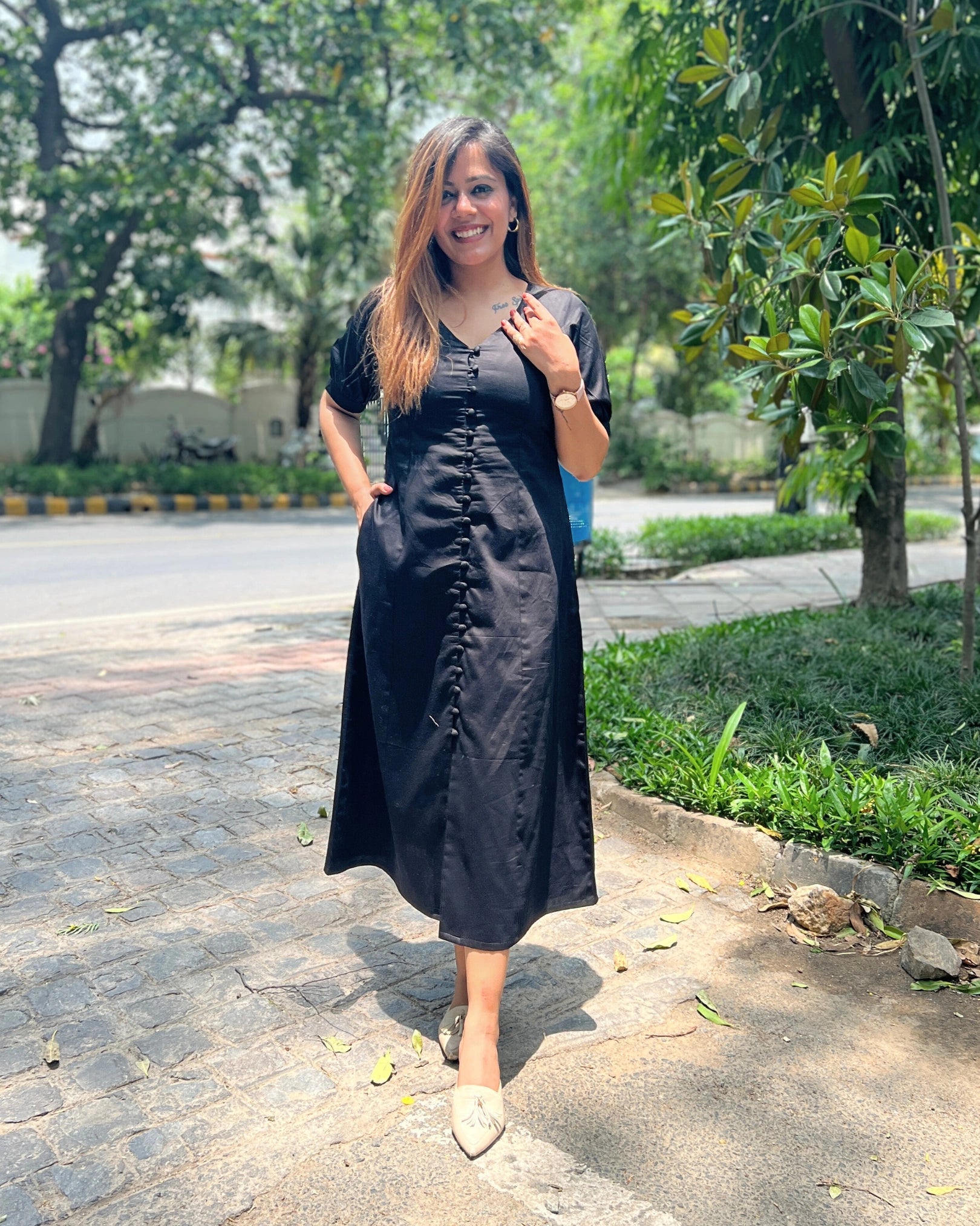 Black Cotton A-Line Dress for Women The Svaya Black Cotton A-Line Dress for Women The Svaya