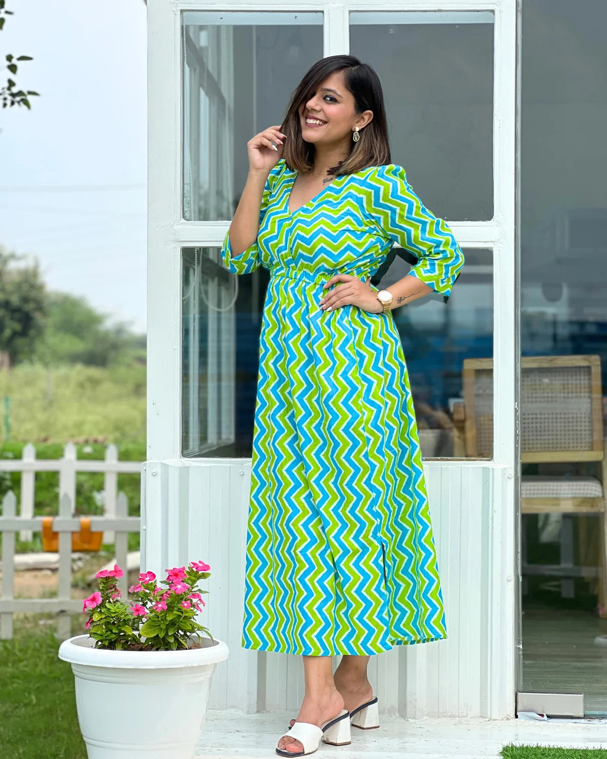 Blue Green Slit Dress – The Svaya