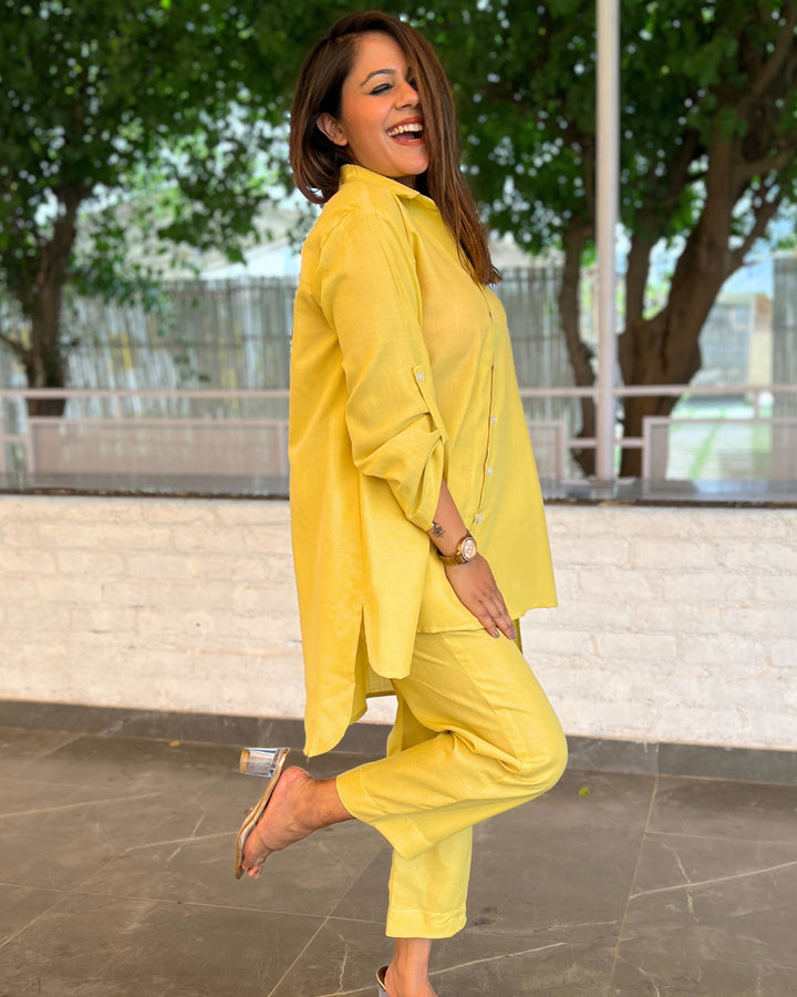 Buttercup Yellow Cotton Slub Aline Co-ord Set of 2