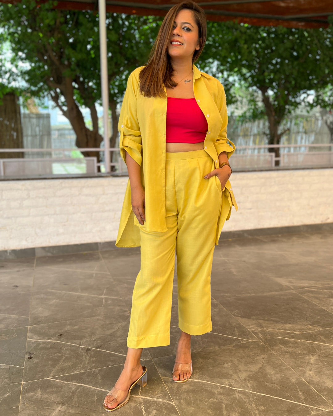 Buttercup Yellow Cotton Slub Aline Co-ord Set of 2