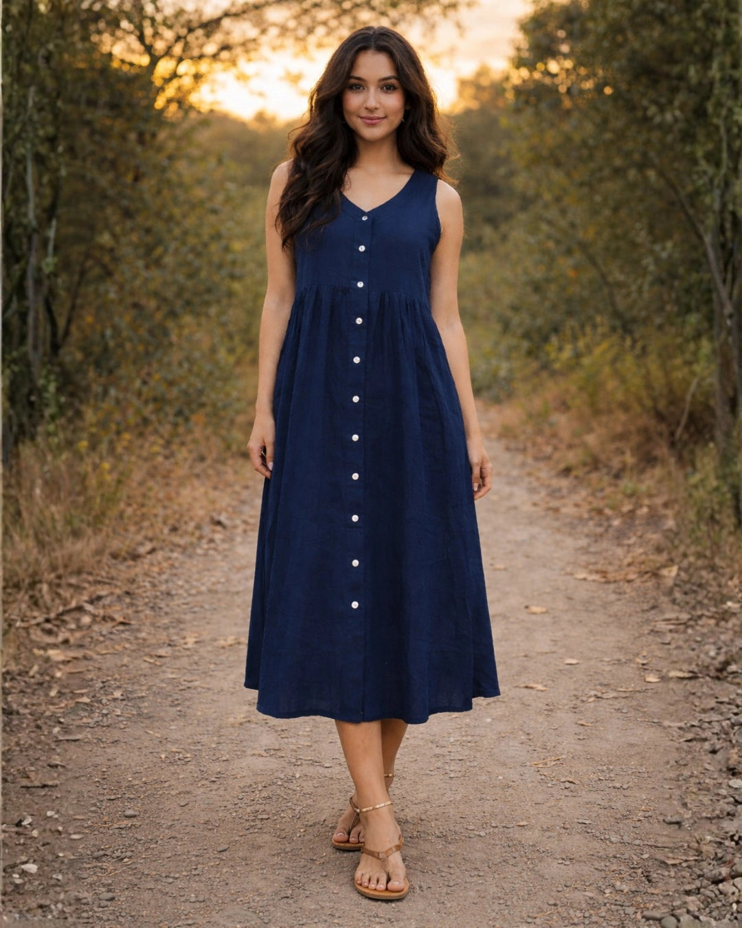 Deep Blue A-line Sleeveless Cotton Dress For Women – The Svaya