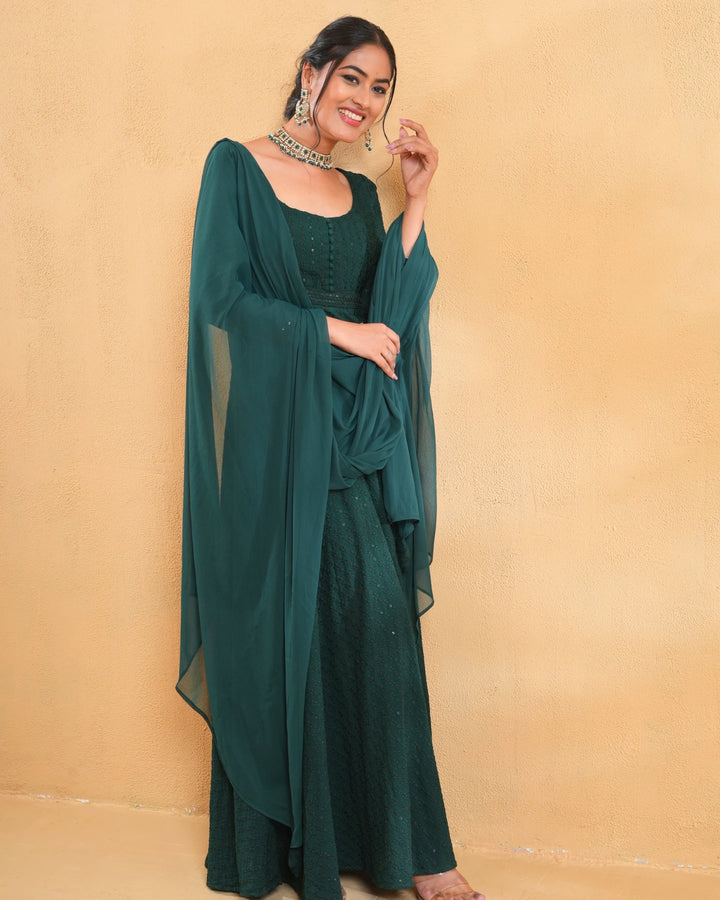 Deep Green Anarkali Kurta Set With Dupatta For Women