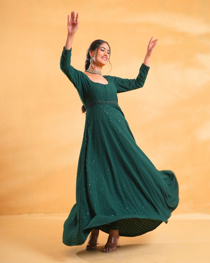 Deep Green Anarkali Kurta Set With Dupatta For Women