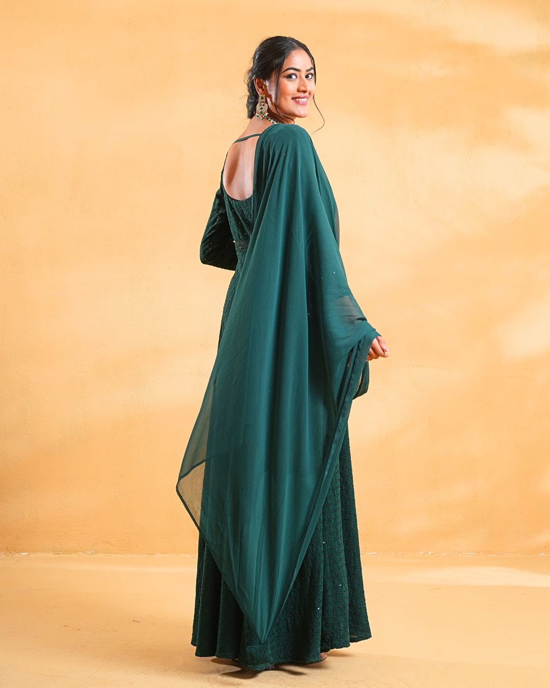 Deep Green Anarkali Kurta Set With Dupatta For Women