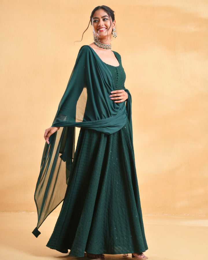Deep Green Anarkali Kurta Set With Dupatta For Women