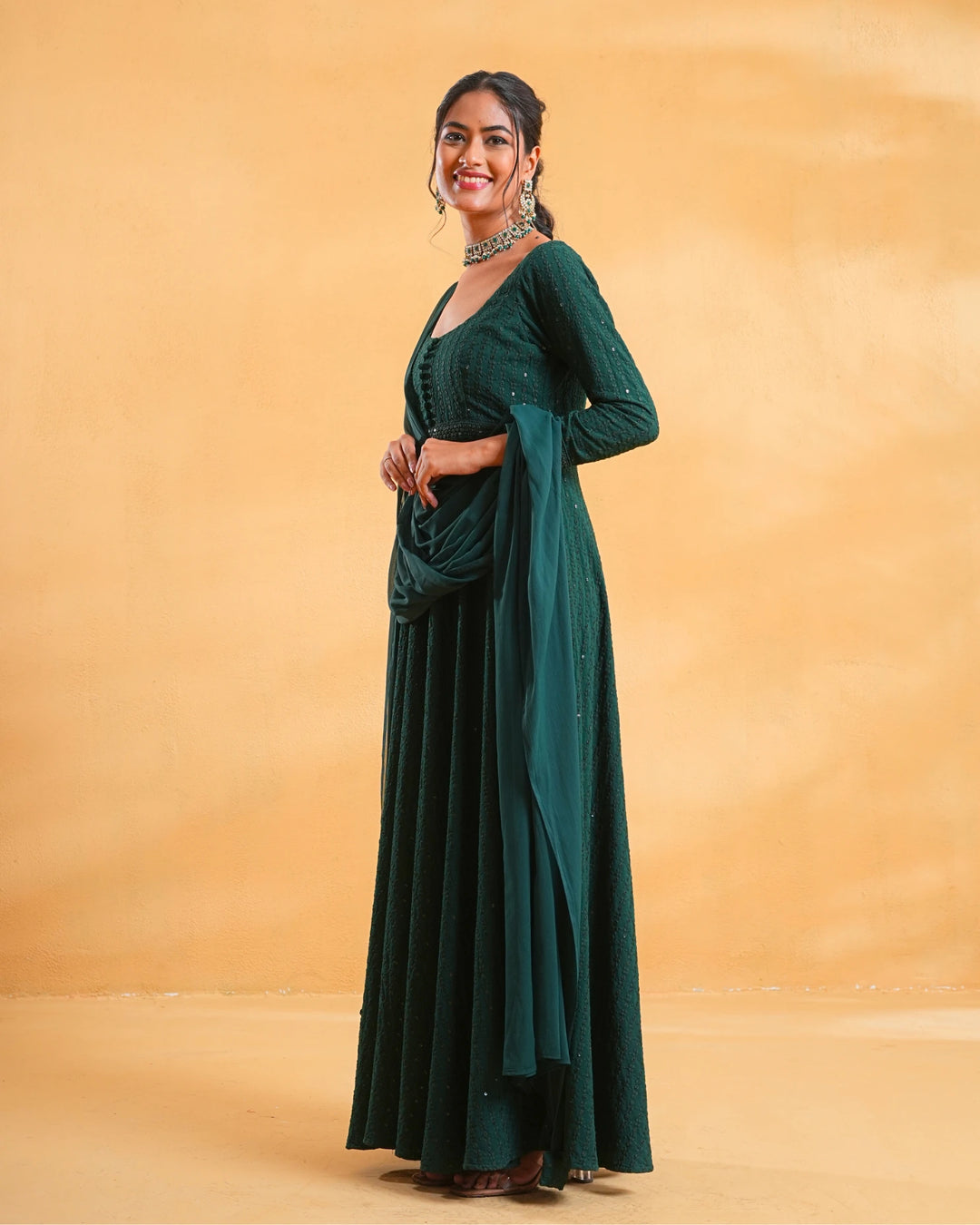 Deep Green Anarkali Kurta Set With Dupatta For Women