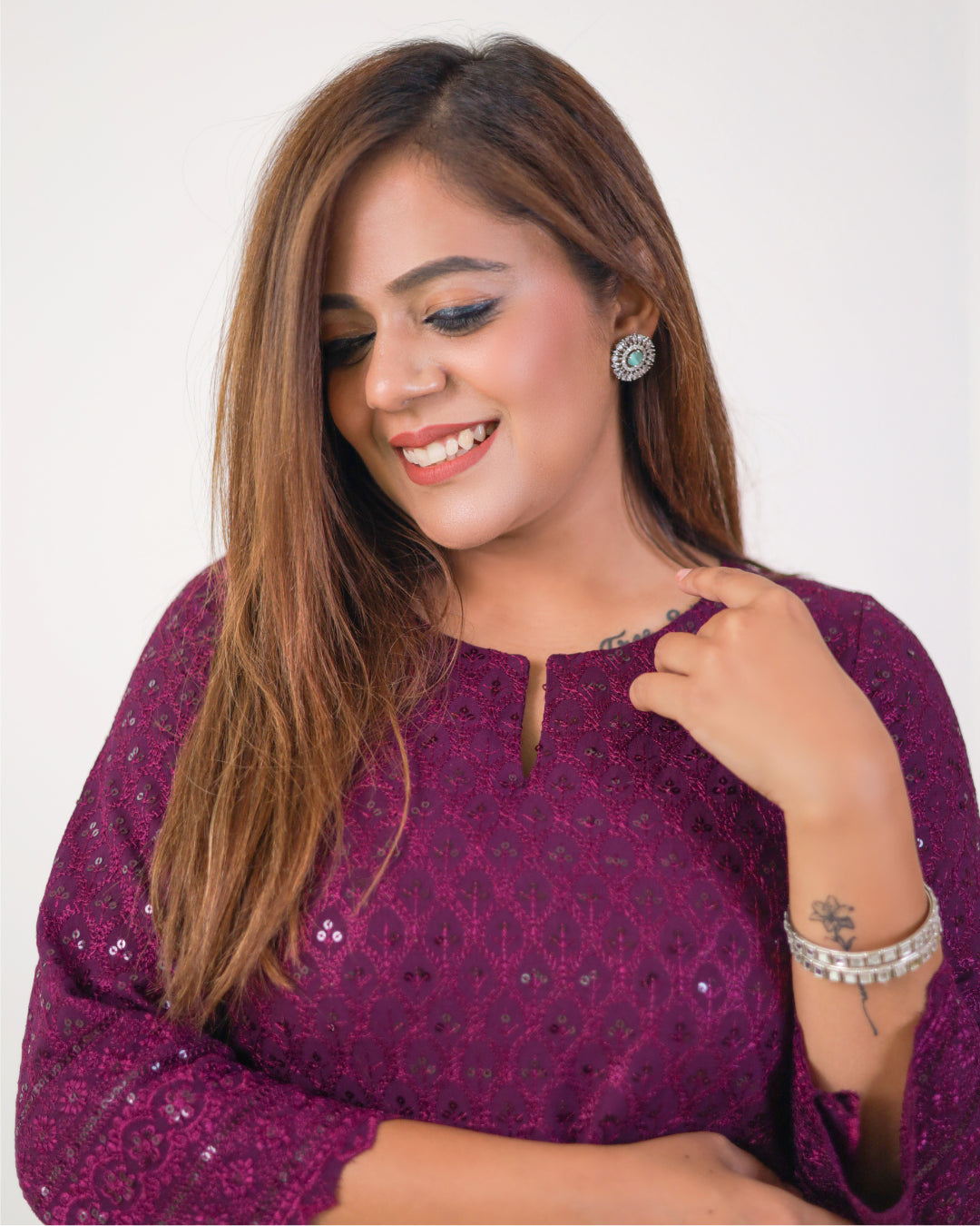 Gehra Jamun Chikankari Kurta & Palazzo - Set of 2