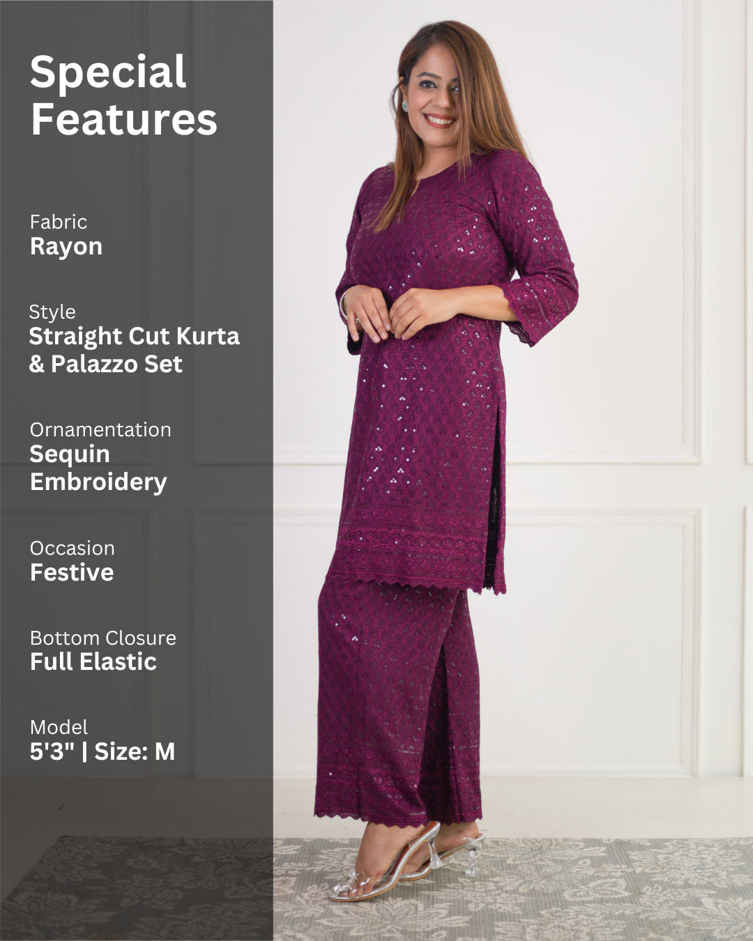 Gehra Jamun Chikankari Kurta & Palazzo - Set of 2