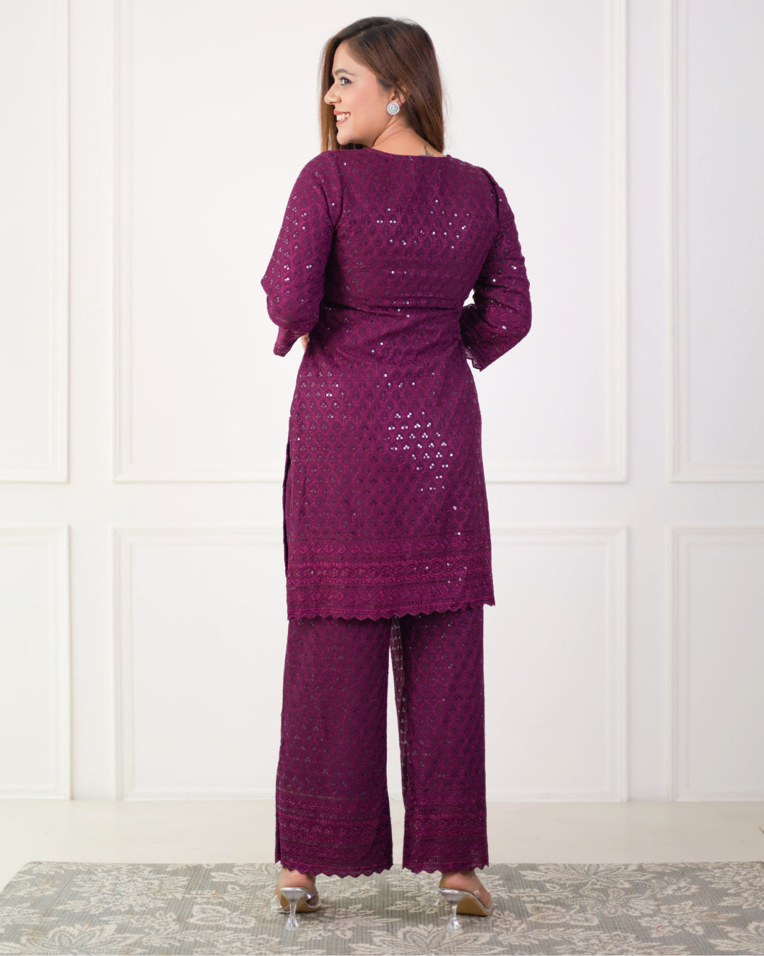 Gehra Jamun Chikankari Kurta & Palazzo - Set of 2