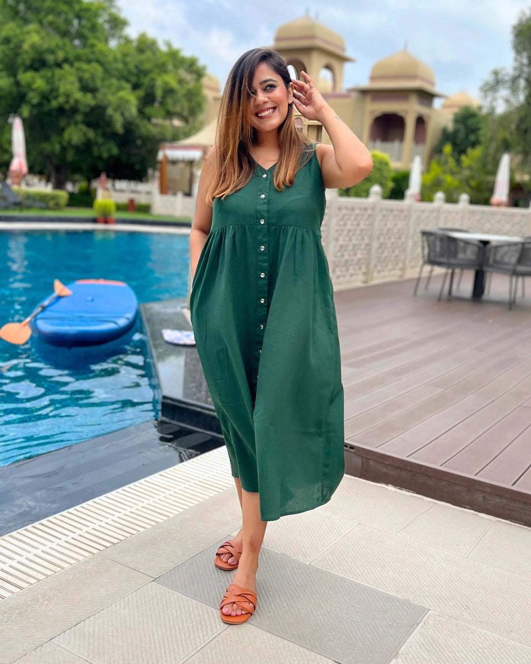 Pine Green A-Line Summer Dress With Pockets – The Svaya