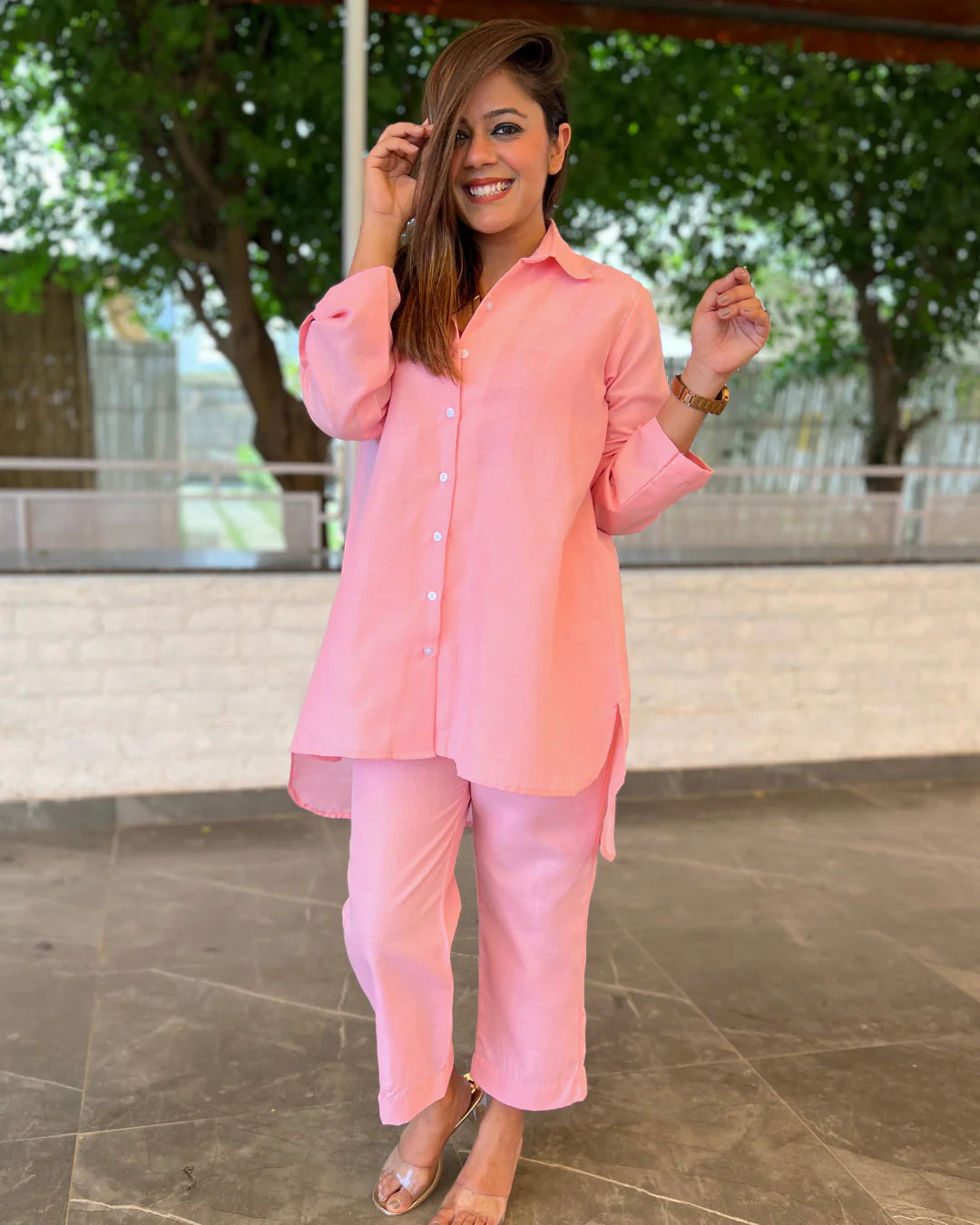Party Pink Cotton Slub Aline Co-ords