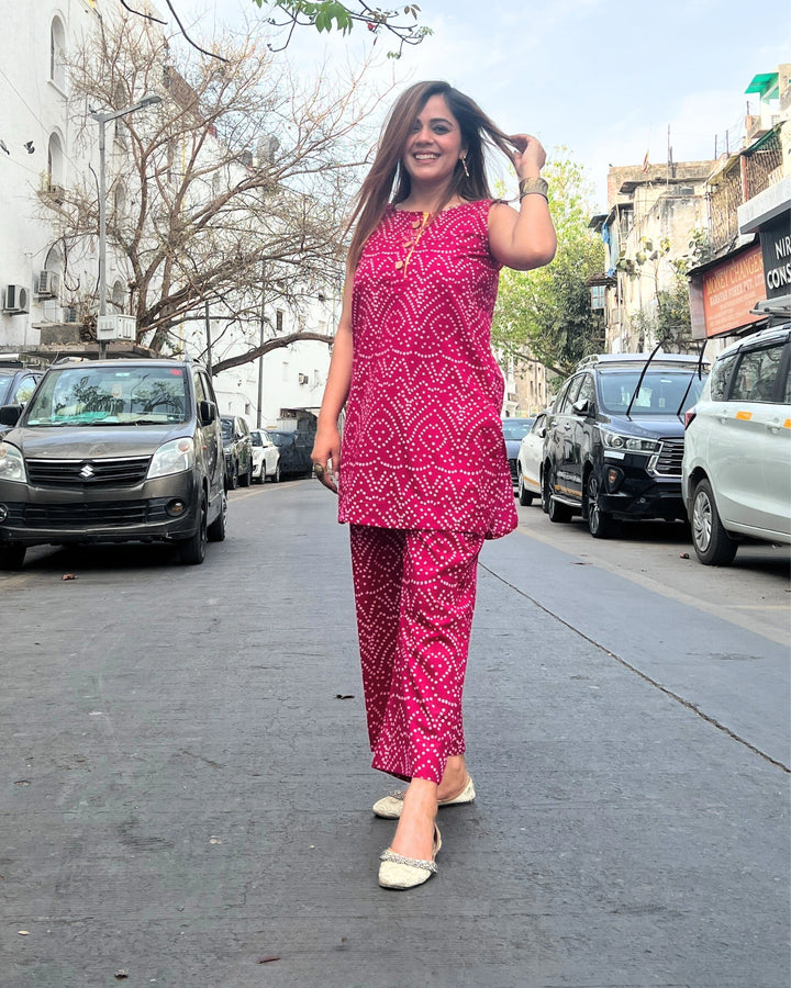 Pink Bandhani Cotton Coord Set