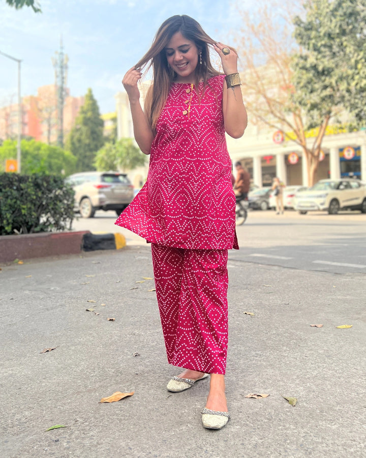 Pink Bandhani Cotton Coord Set