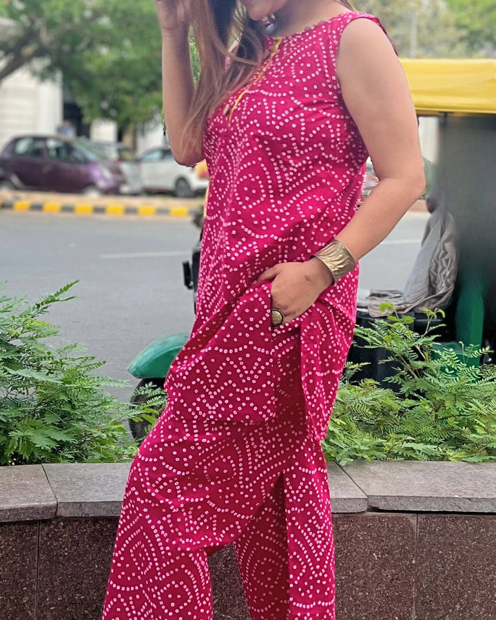 Pink Bandhani Cotton Coord Set