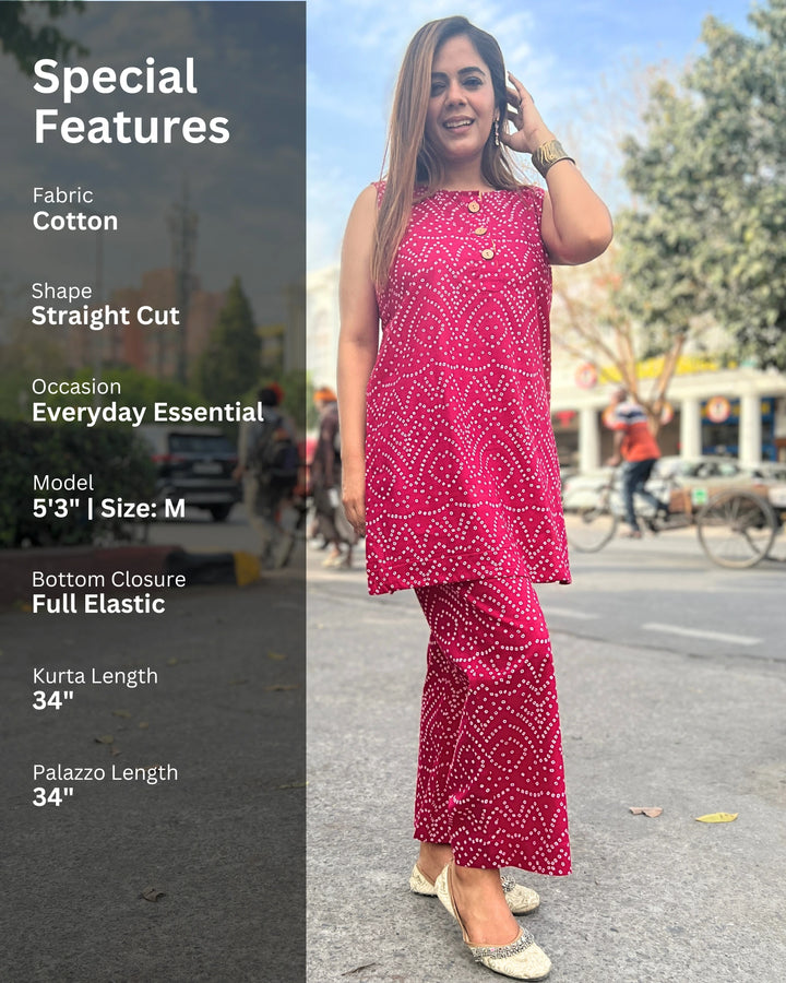 Pink Bandhani Cotton Coord Set