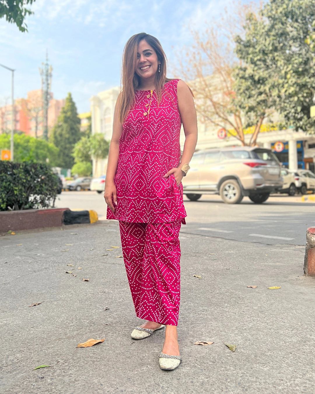 Pink Bandhani Cotton Coord Set