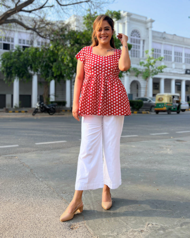 Red Printed Empire Cut Top