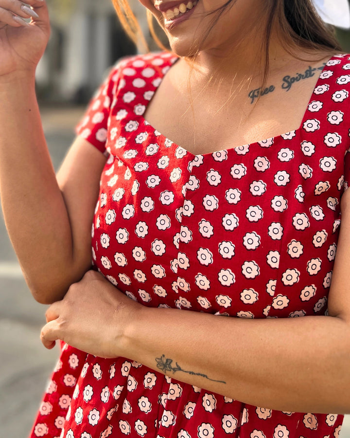 Red Printed Empire Cut Top