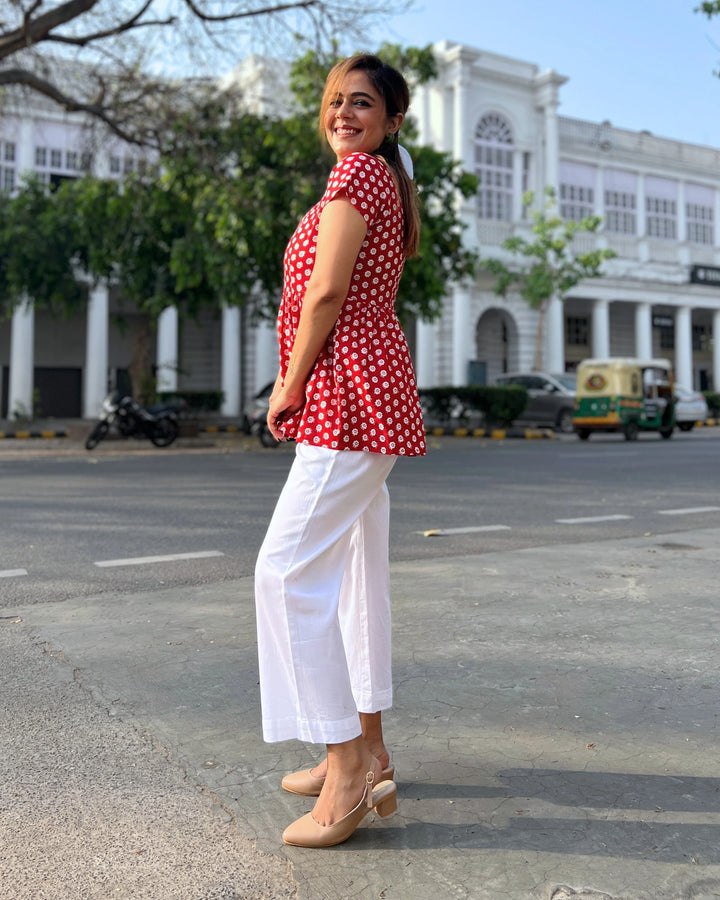 Red Printed Empire Cut Top