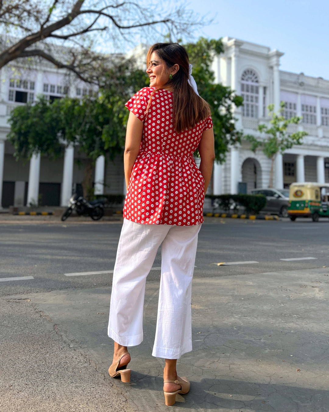 Red Printed Empire Cut Top