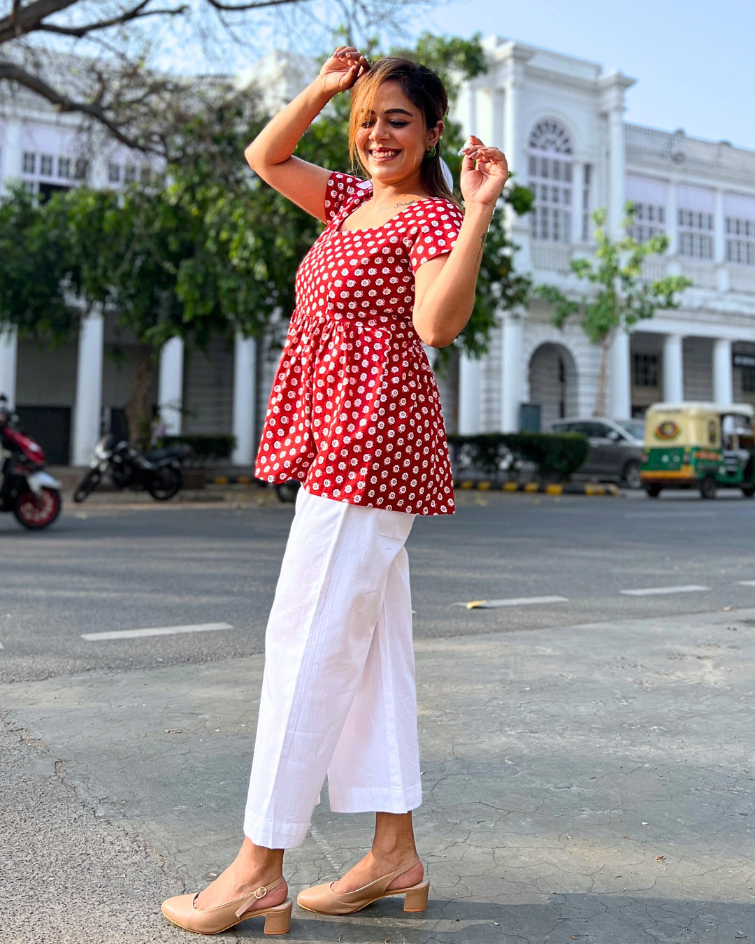 Red Printed Empire Cut Top