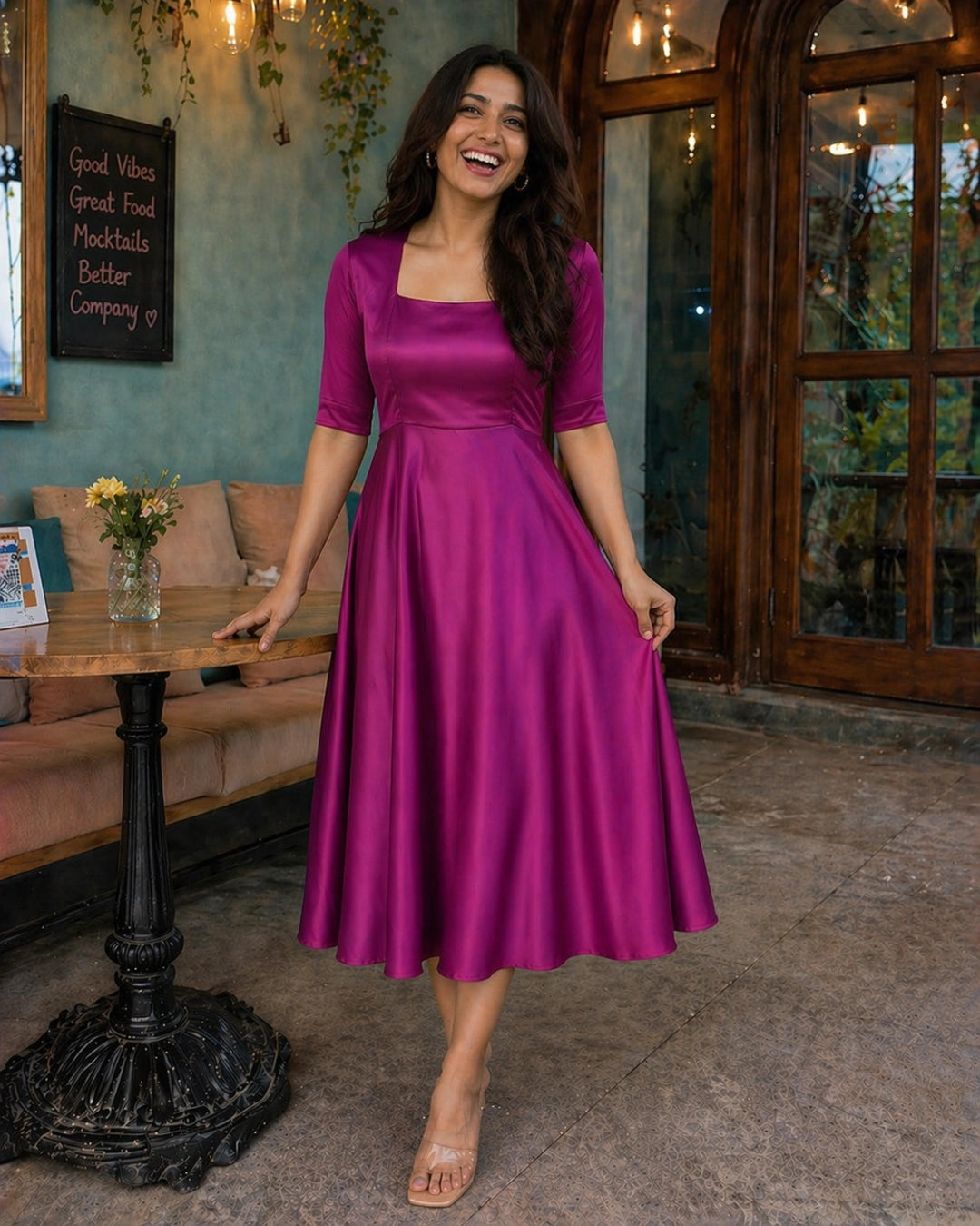 Rougish Plum Flared Midi Dress for Women – The Svaya