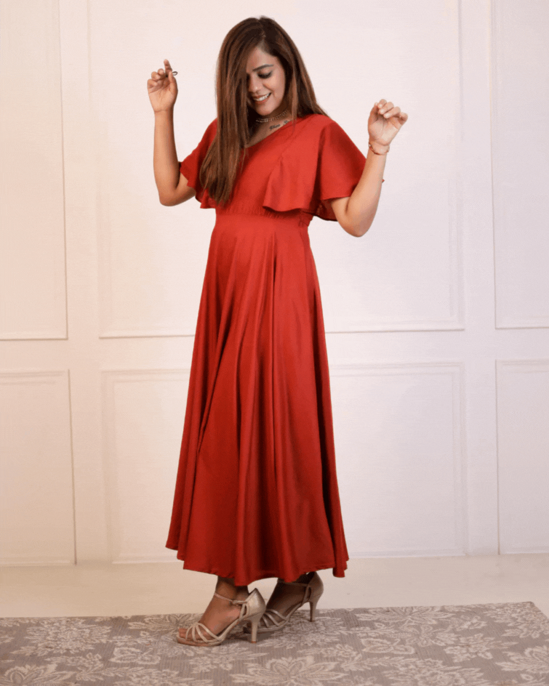 Rustic Orange Frill and Flare Dress – The Svaya