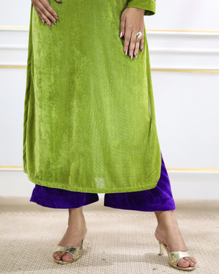 Sap Green Velvet Slit Kurta