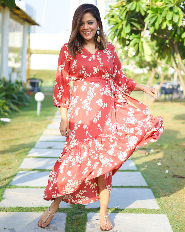 Rust floral 2025 maxi dress