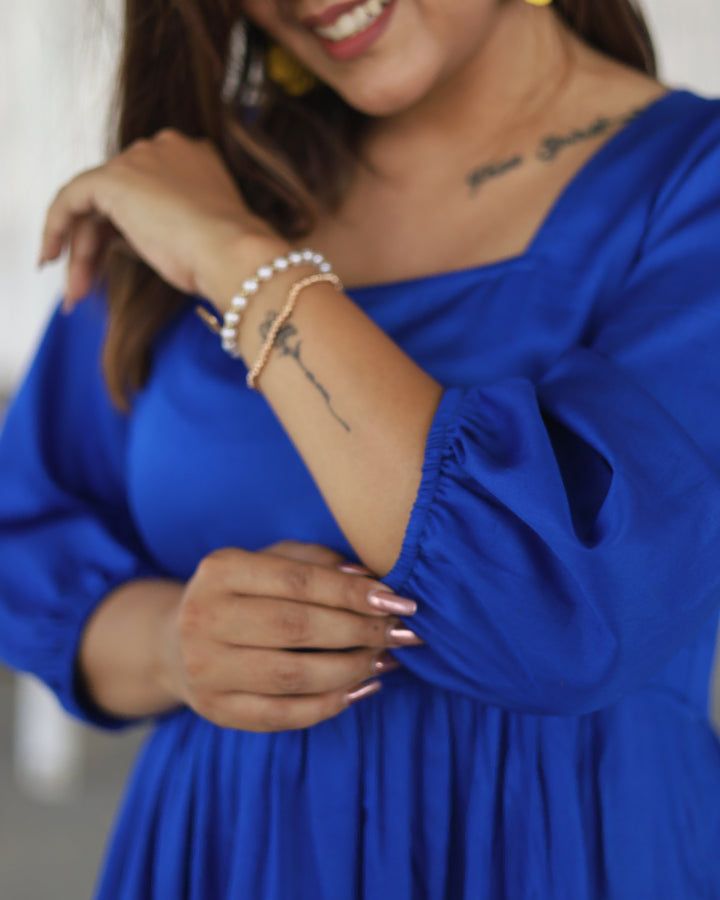 Solid Electric Blue Tiered Midi Dress