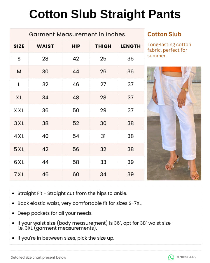 White Solid Cotton Slub Pants