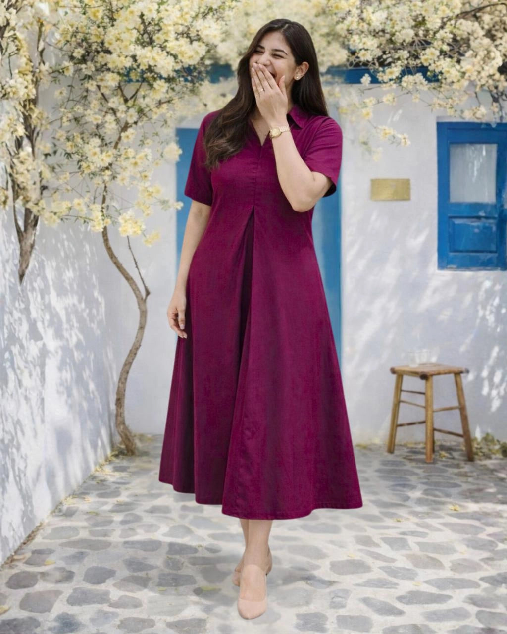 aline purple dress Wine Cotton Aline Dress – The Svaya