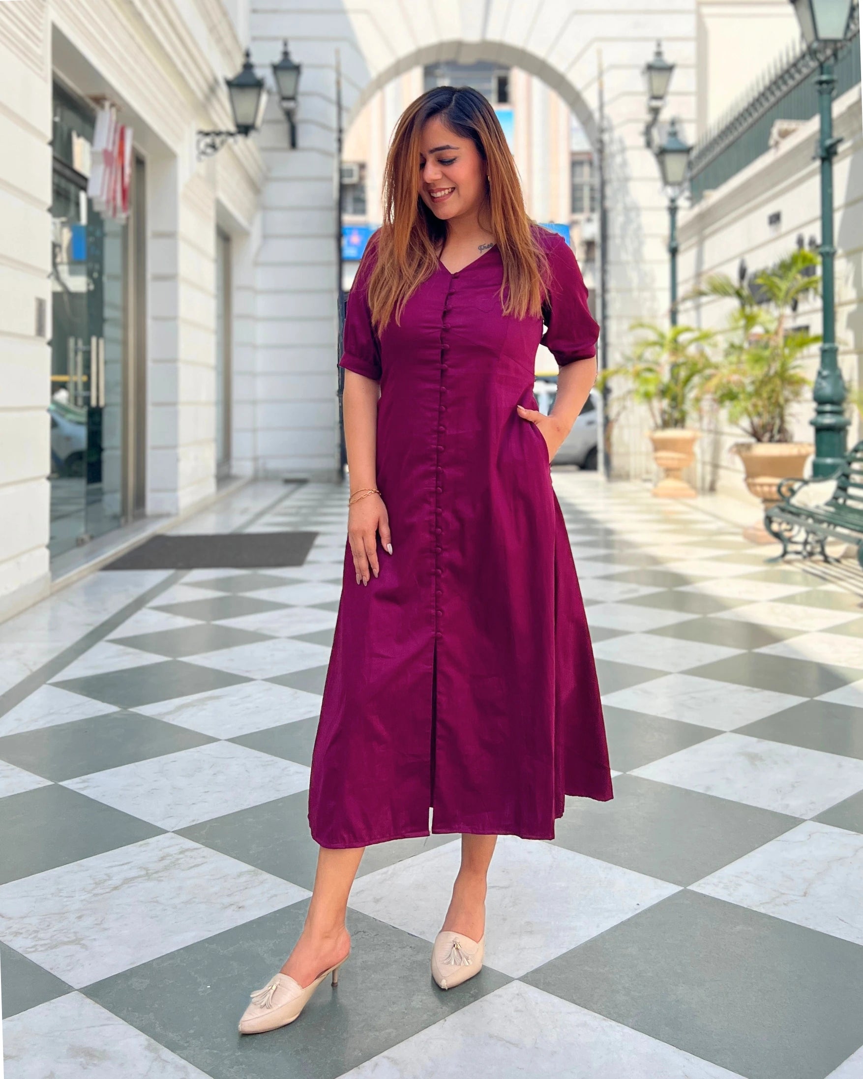 Cherry Red Empire Cut Aline Dress