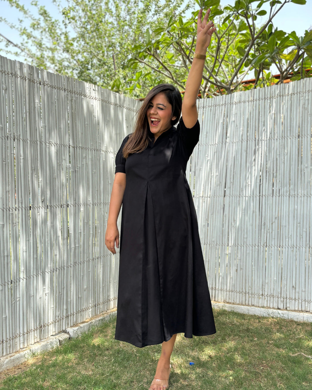 Black Cotton A-line Dress