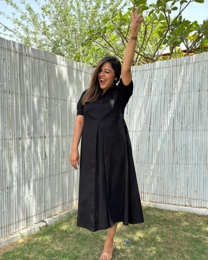 Black Cotton A-line Dress
