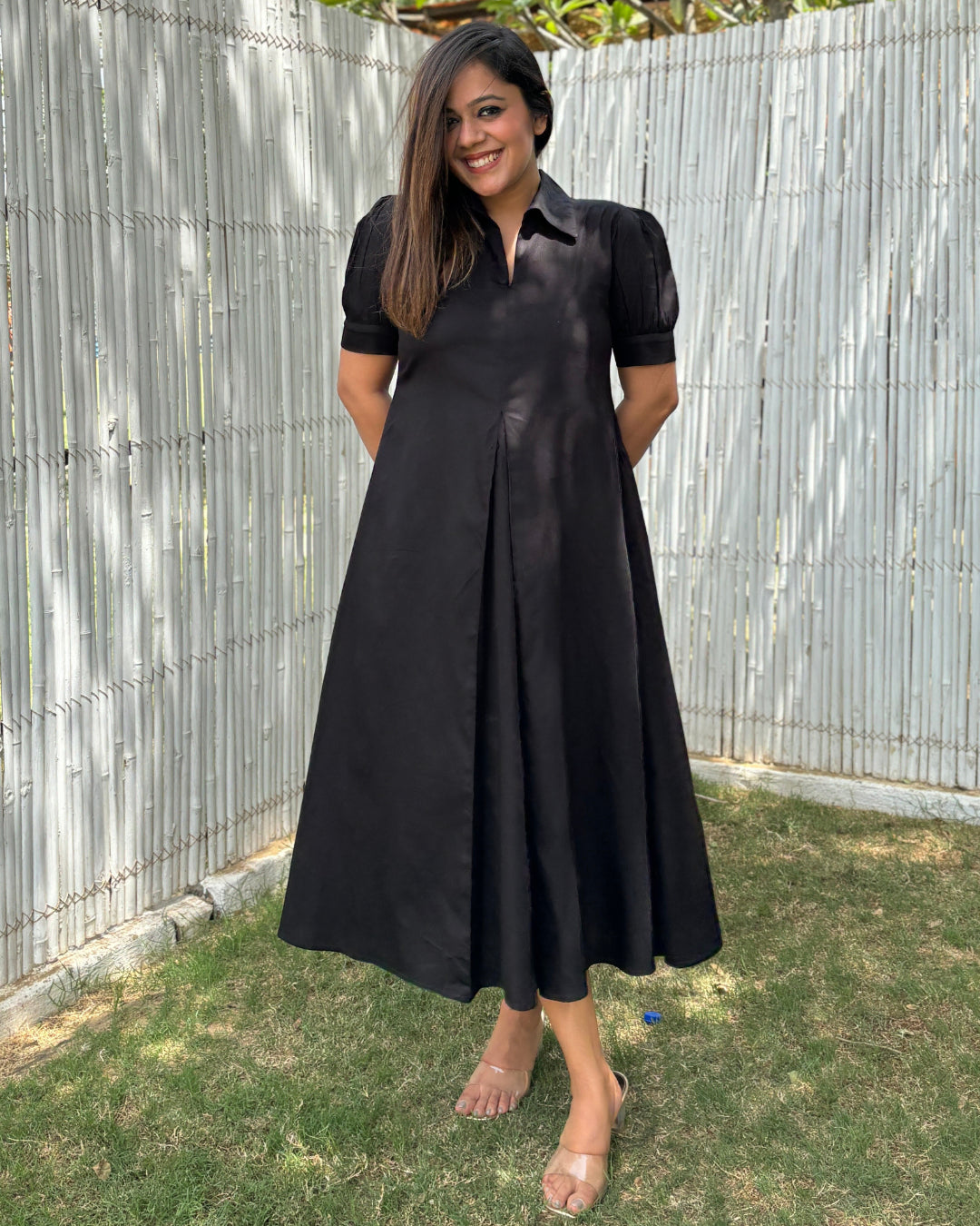 Black Cotton A-line Dress