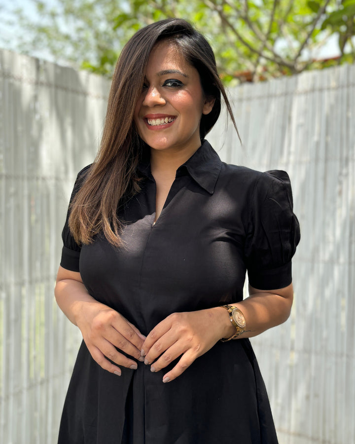 Black Cotton A-line Dress