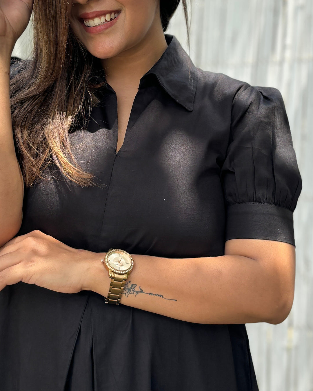 Black Cotton A-line Dress