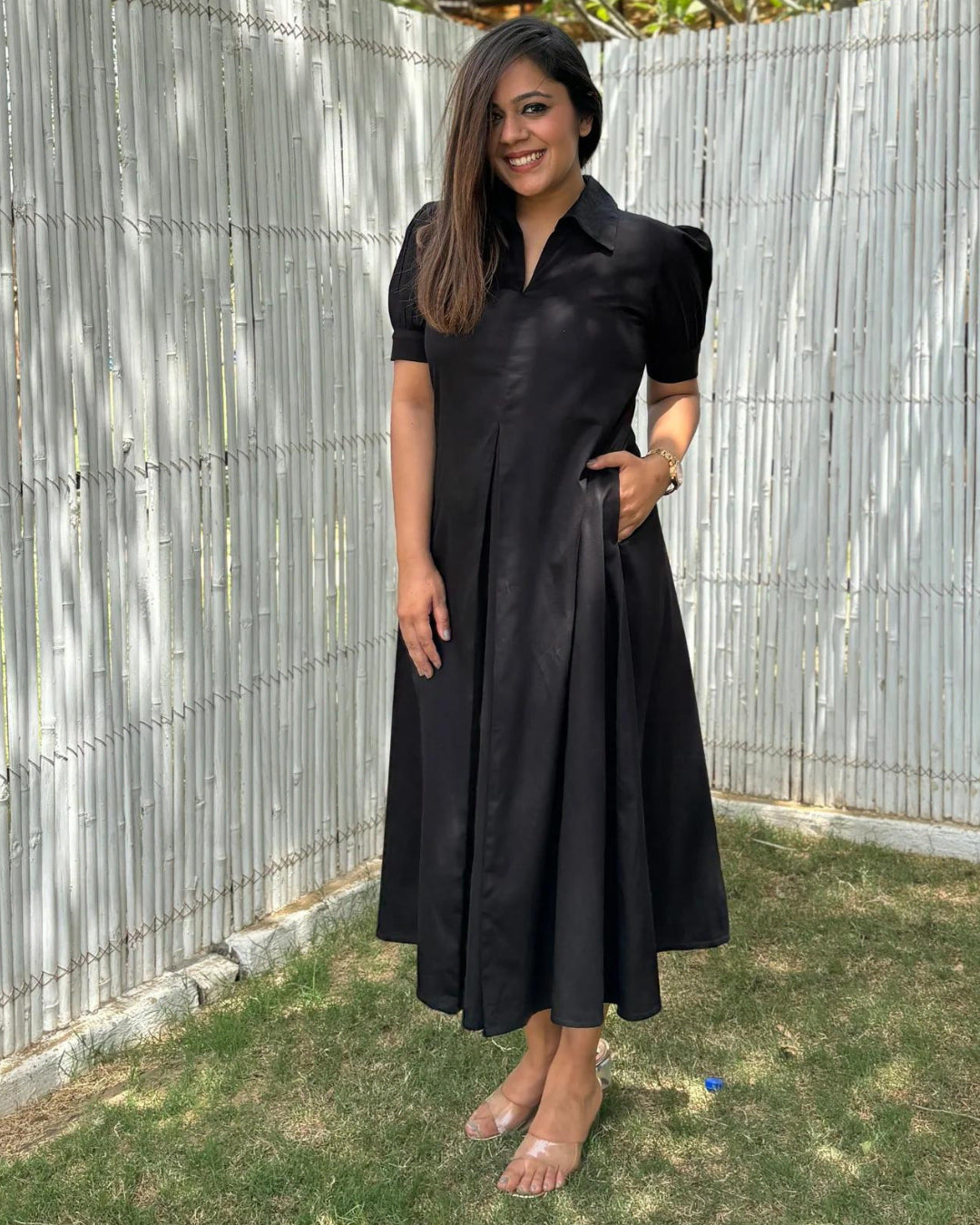 Black Cotton A-line Dress