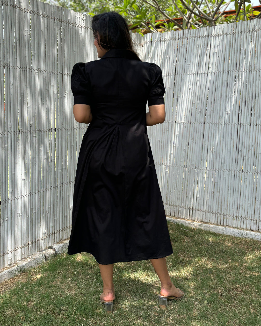 Black Cotton A-line Dress