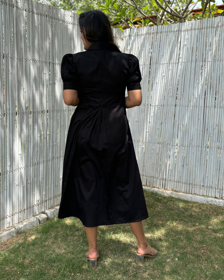 Black Cotton A-line Dress