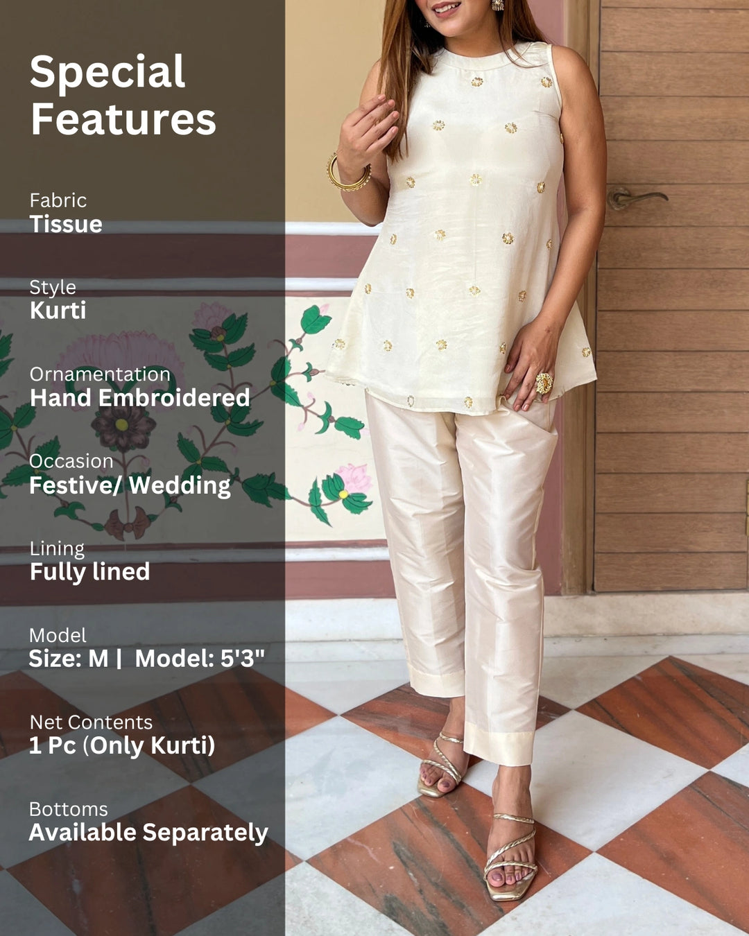 Ivory Gold Sleeveless Festive Top For Women